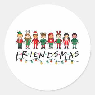 Friendsmas Squad Funny Xmas Light Family Matching  Classic Round Sticker