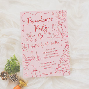 Friendsmas Whimsical Doodle Christmas Party Invitation