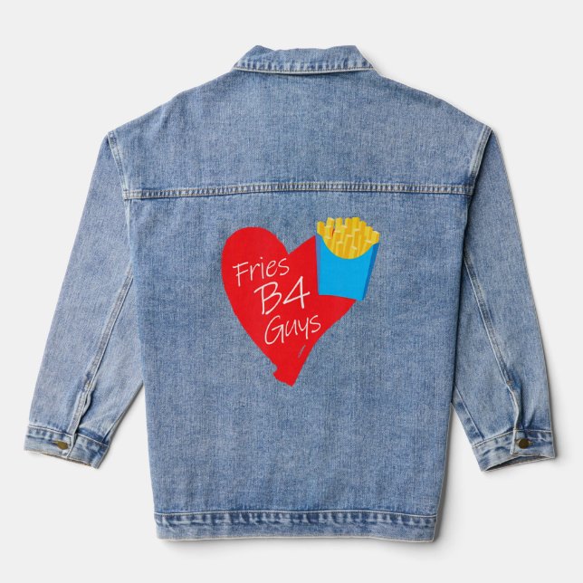 Fries Before Guys, Funny Pretty Cute Heart, Single Denim Jacket (Back)