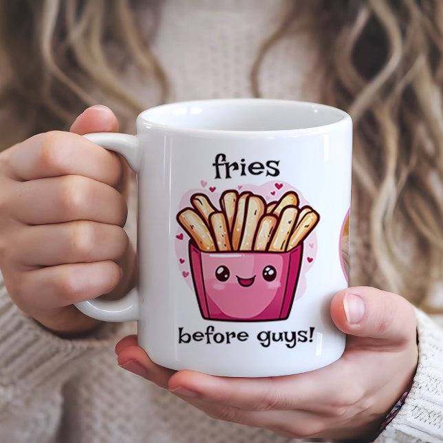 Fries Before Guys Galentines Photo Collage Coffee Mug (This adorable, customizable mug is the perfect reminder that besties and fries always comes first.)