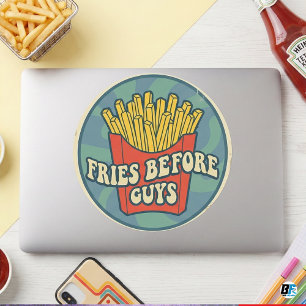 Fries Before Guys Retro Groovy Fast Food Galentine Classic Round Sticker