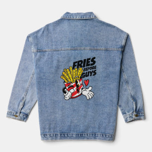 Fries Before Guys – Sassy Cartoon French Fries Pop Denim Jacket