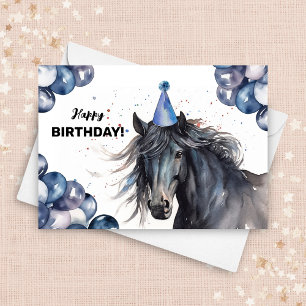 Friesian Black Horse Balloons Party Hat Birthday Card