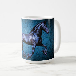 Friesian black stallion/black beauty, horse blue coffee mug