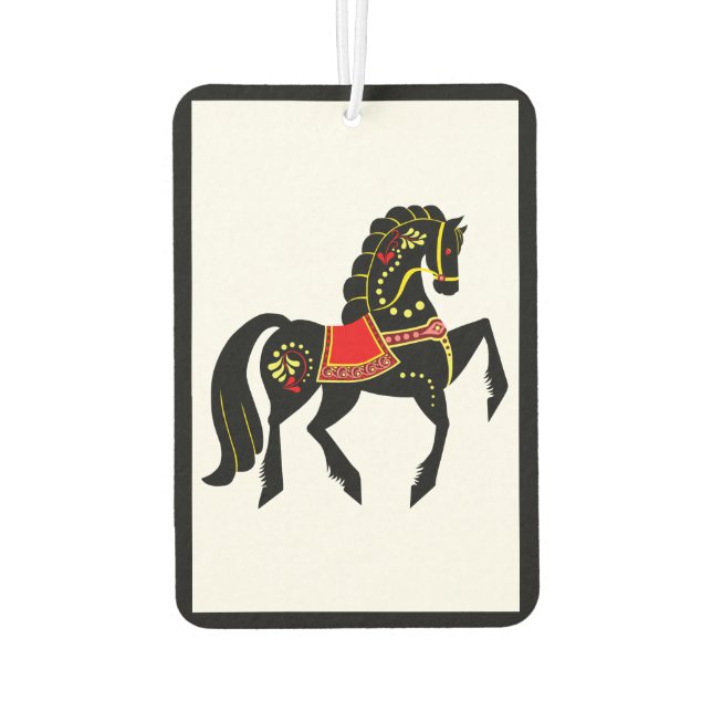 Friesian, black stallion, folk Friesian image Car Air Freshener (Back)