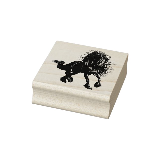 Friesian black stallion, the black beauty, horse rubber stamp (Stamp)
