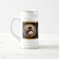 Friesian brown horse rearing up with misty clouds