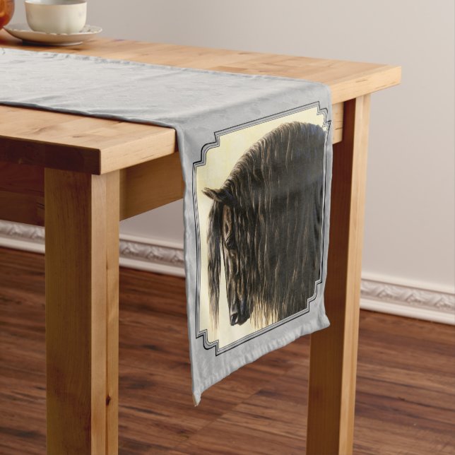 Friesian Draught Horse Silver Grey Medium Table Runner (In Situ)