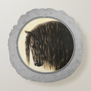 Friesian Draught Horse Silver Grey Round Cushion