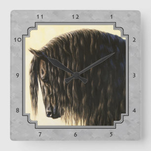 Friesian Draught   Horse Silver Grey Square Wall Clock
