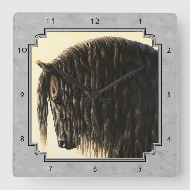 Friesian Draught   Horse Silver Grey Square Wall Clock (Front)