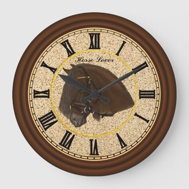 Friesian Draught Horse with black numbers Large Clock (Front)