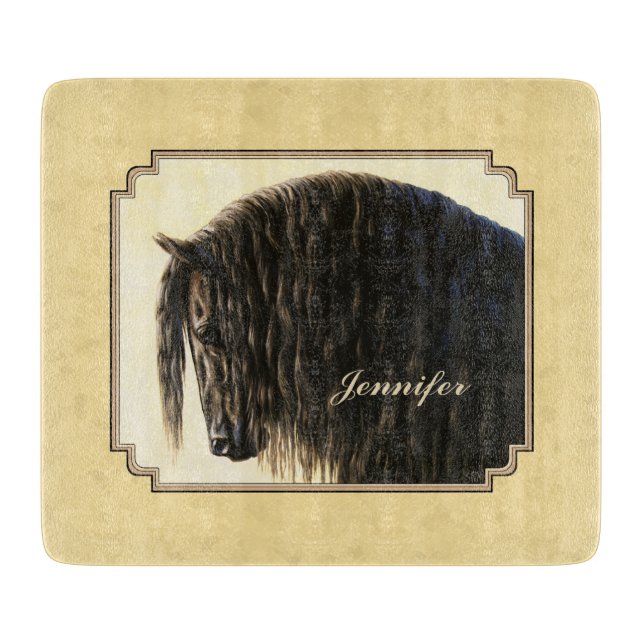 Friesian Draught Horse Yellow Cutting Board (Front)