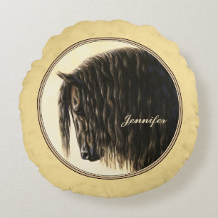 Friesian Draught Horse Yellow Round Cushion
