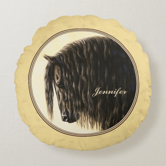 Friesian Draught Horse Yellow Round Cushion (Front)