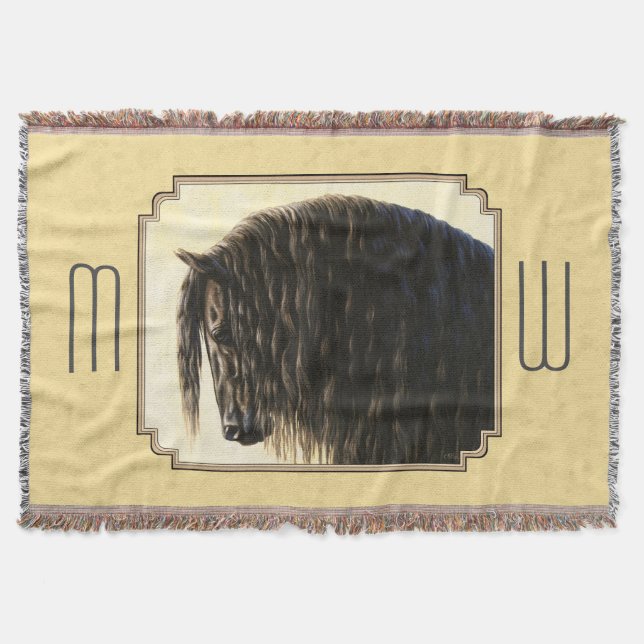 Friesian Draught Horse Yellow Throw Blanket (Front)