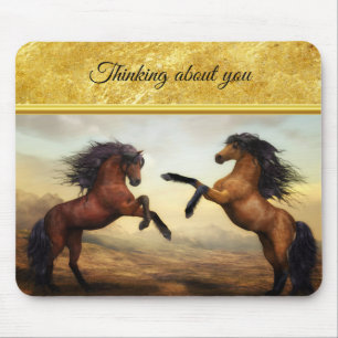 Friesian Draught Horses in a rocky mountain valley Mouse Pad