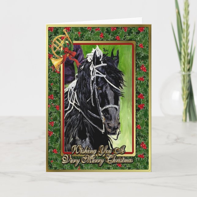 Friesian Dressage Horse Blank Christmas Card (Front)