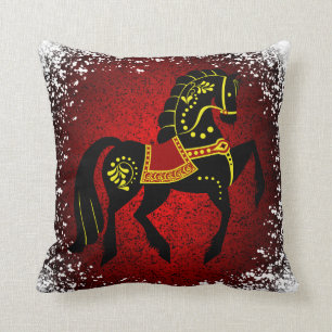 Friesian Folk black stallion/black beauty red Cushion
