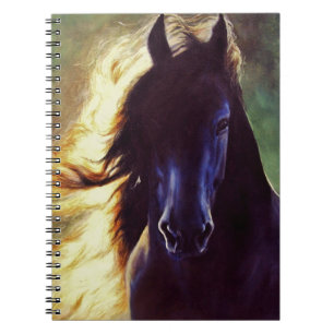 "Friesian Glow" black horse, stallion Spiral Notebook
