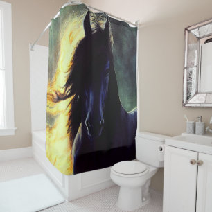 Friesian Glow, Friesian horse, black stallion/mare Shower Curtain