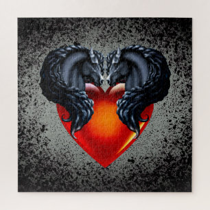 Friesian horse/black Frisian stallion/heart/silver Jigsaw Puzzle