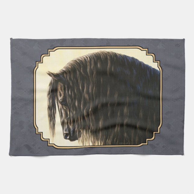 Friesian Horse Dark Slate Grey Tea Towel (Horizontal)