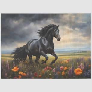 Friesian Horse Galloping Wildflowers Decoupage Tissue Paper