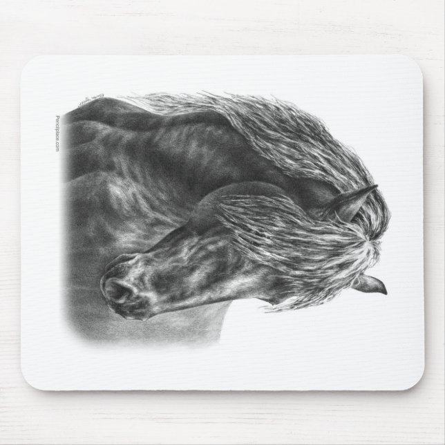 Friesian Horse Portrait Wavy Mane Mouse Pad (Front)