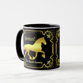 Friesian horse, silhouette/gold/black/black mug