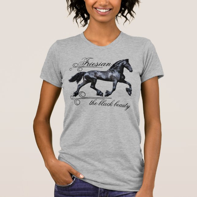 Friesian horse, the black beauty, stallion, silver T-Shirt (Front)