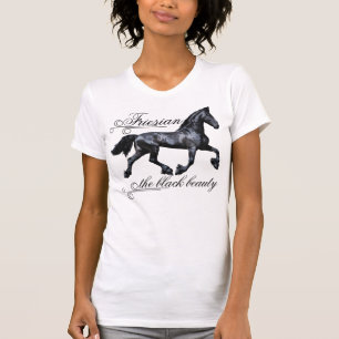 Friesian horse, the black beauty, stallion, white T-Shirt