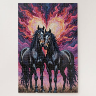 Friesian Horses Dramatic Silhouette of Love Jigsaw Puzzle