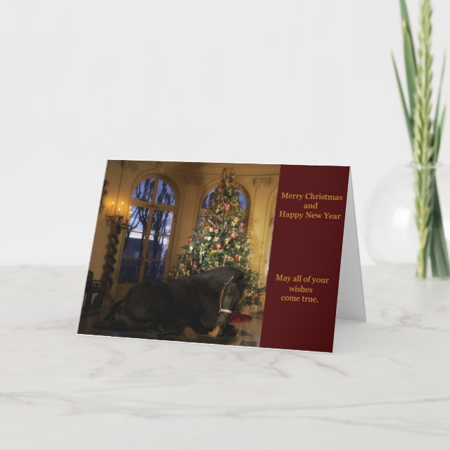 Friesian Mare Under Tree Christmas Card (Front)