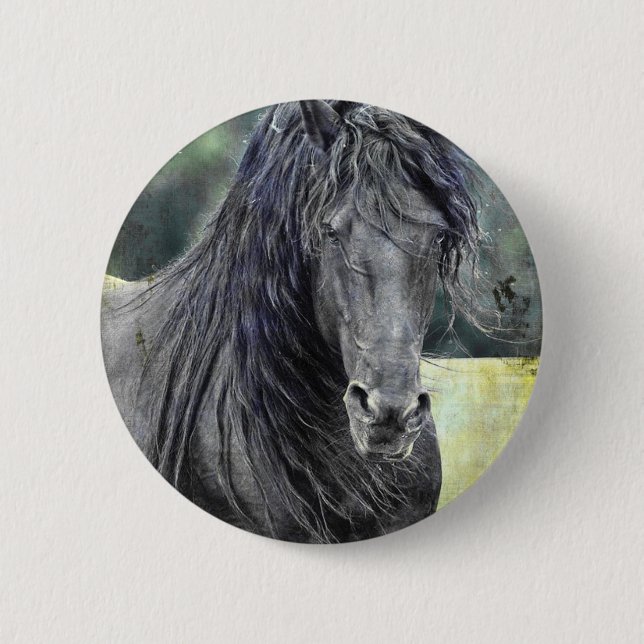 Friesian Stallion 6 Cm Round Badge (Front)