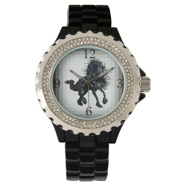 Friesian stallion black beauty horse watch (Front)
