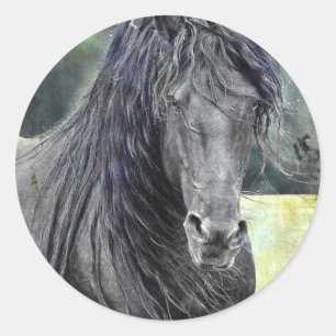 Friesian Stallion Classic Round Sticker