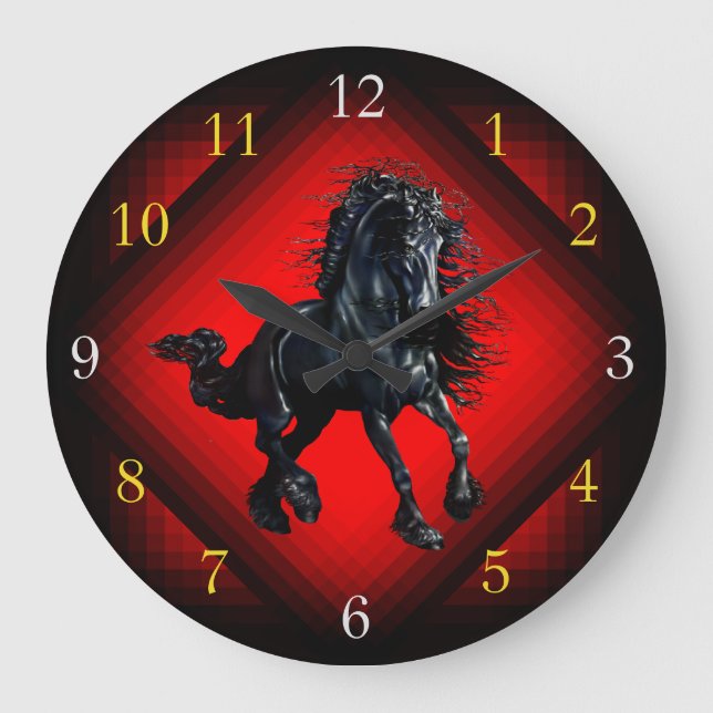 Friesian stallion horse gold silver large clock (Front)