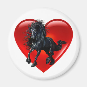 Friesian stallion horse red heart love magnet