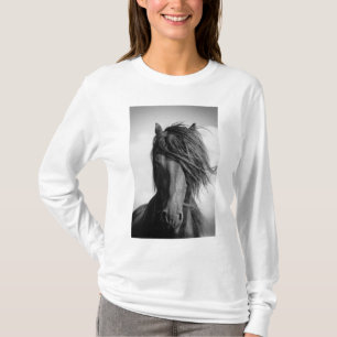Friesian stallion in the wind. T-Shirt