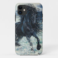 "Friesian Storm" black stallion, cartooned