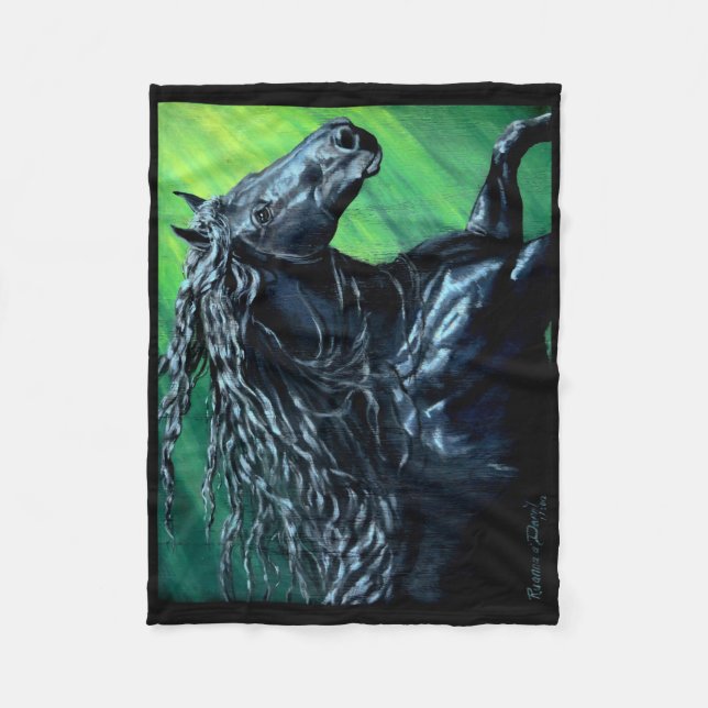 Friesian, The black beauty stallion, running Fleece Blanket (Front)