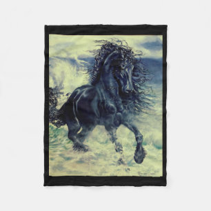 Friesian, The black beauty stallion, stormy sea Fleece Blanket