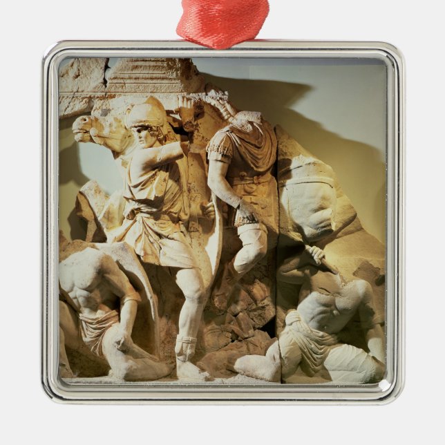 Frieze detail of a battle scene metal tree decoration (Front)