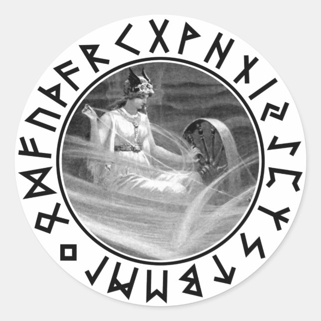 Frigg Rune Shield Classic Round Sticker (Front)