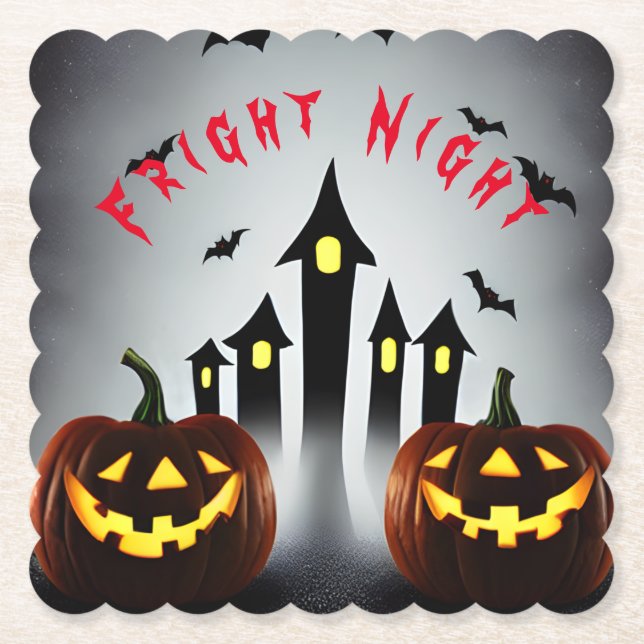 Fright Night Creepy Halloween Jack 'o Lantern Paper Coaster (Front)