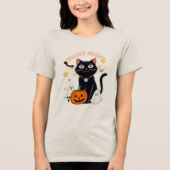 Fright Night Halloween Cat Tri-Blend Shirt (Front)