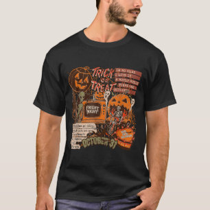 Fright Night Halloween Skeletons Aliens Pumpkins T-Shirt