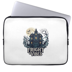 Fright Vibes Haloween Haunted House Full Moon Bats Laptop Sleeve