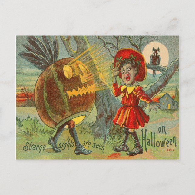Frightened Child Owl Full Moon Jack O' Lantern Postcard (Front)